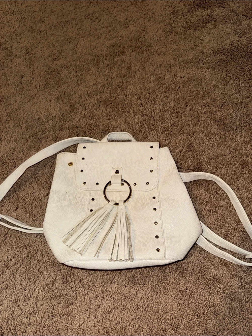 Justice White Tassel Accent Backpack Purse - Stylish Women’s Bag tween bag